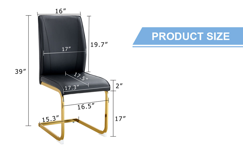Luxury Simple Arch Chair - Set of 4 BLACK PU Material High Resilience Dining Chair With Arched Metal Gold Leg.W1151P1548