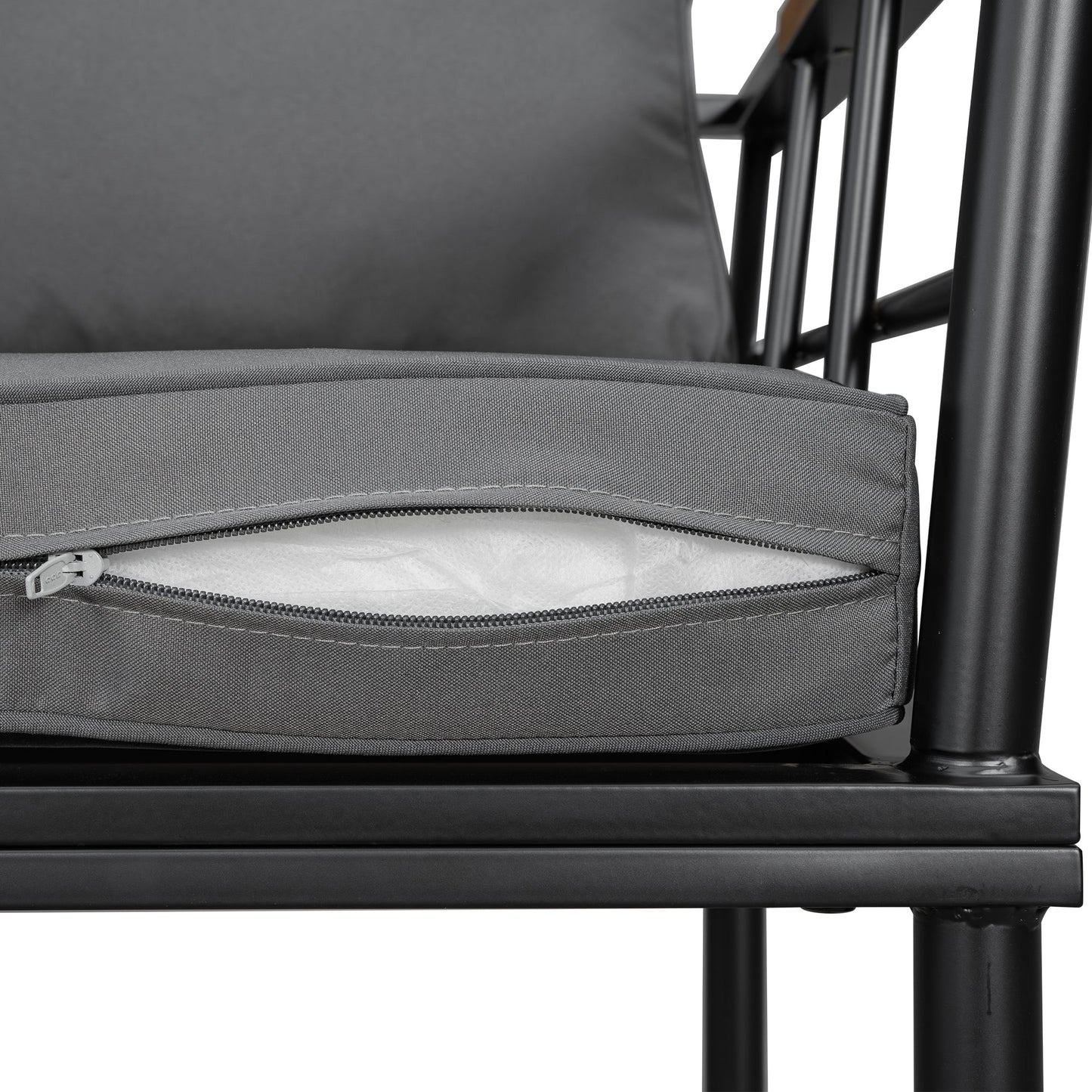 Iron Outdoor Dining Set With Acacia Wood Armrest Suitable for Patio, Balcony or Backyard