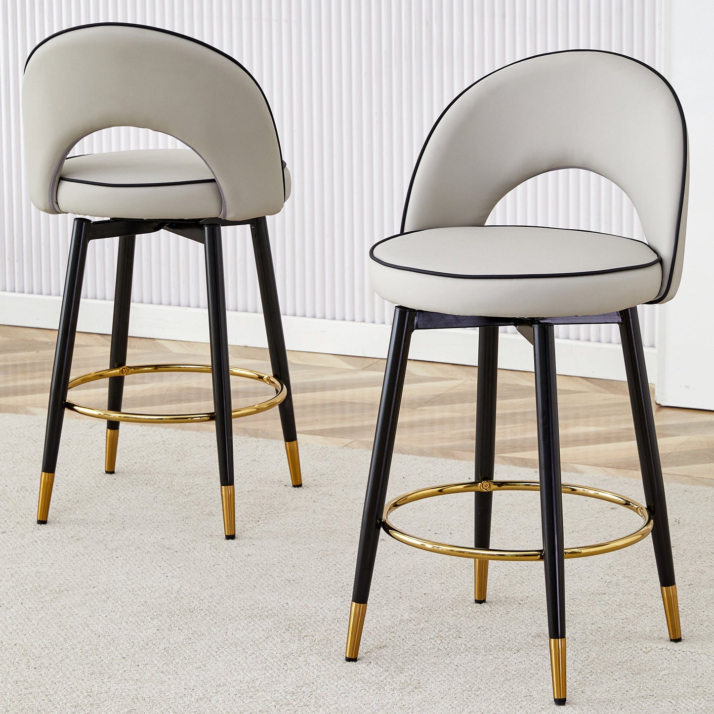 Modern PU Comfortable Upholstered Bar Chair With Smooth and Beautiful Black Metal Legs for Dining Room, Kitchen, Terrace
