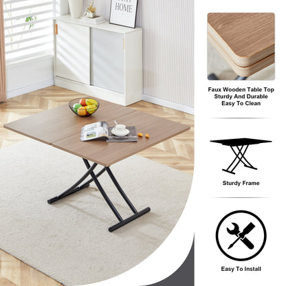 Modern Minimalist Multifunctional Lifting Table, With a 0.8-Inch Wood Grain Process Sticker Desktop and Black Metal Legs