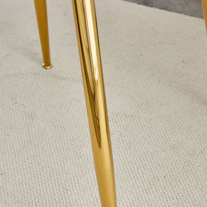 A Glass Tabletop With a Diameter of 40 Inches and a Modern Minimalist Circular Dining Table With Gold Plated Metal Legs.