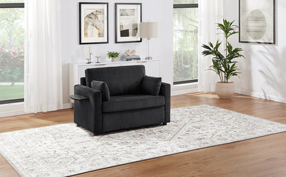 Twin Size Sofa Bed 47.2' Sleeper Sofa Loveseat With Foldable Mattress, Side Table, Storage Pocket, USB Ports, Black Cord