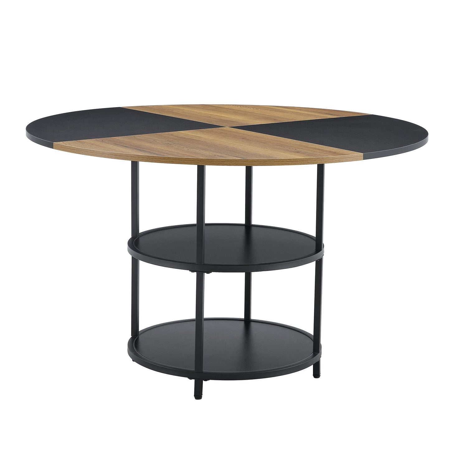 Table and Chair set.A 47.3-Inch Diameter Modern Splicing Circular Dining Table - Double-Layer storage.Paired With 4 Blac