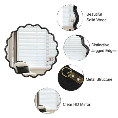 Solid Wood Wavy Mirror-Black Mirror Wall Decor 31' X 31' Modern Mirror Wall Decor for Bathroom, Bedroom, Living Room, Di