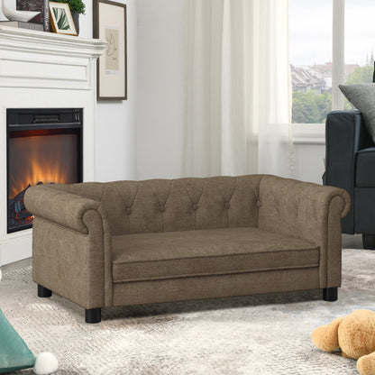 Modern Linen Fabric Elevated Pet Bed Sofa for Small and Medium Dogs - Brown