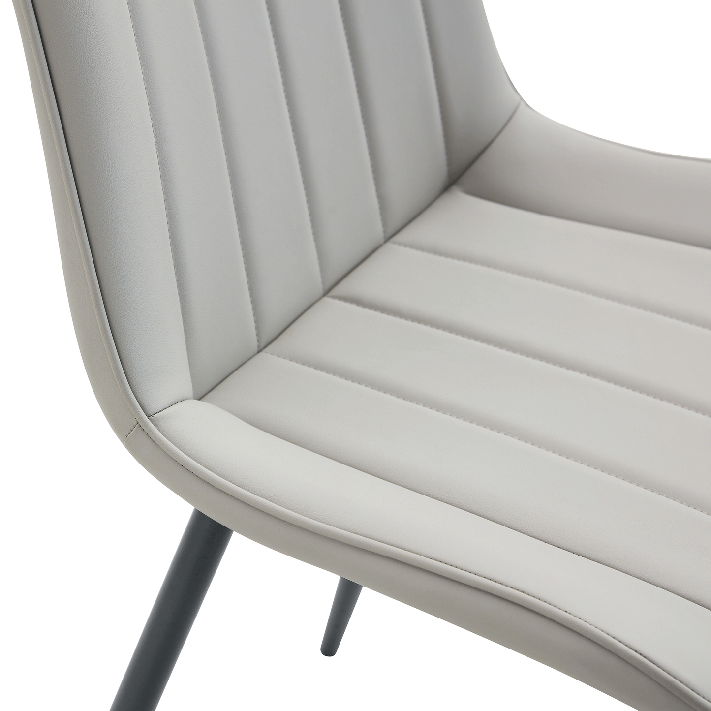 Ergonomic PU Leather Dining Chair Set With Extended Seat Cushion, Metal Legs, Black/Gray