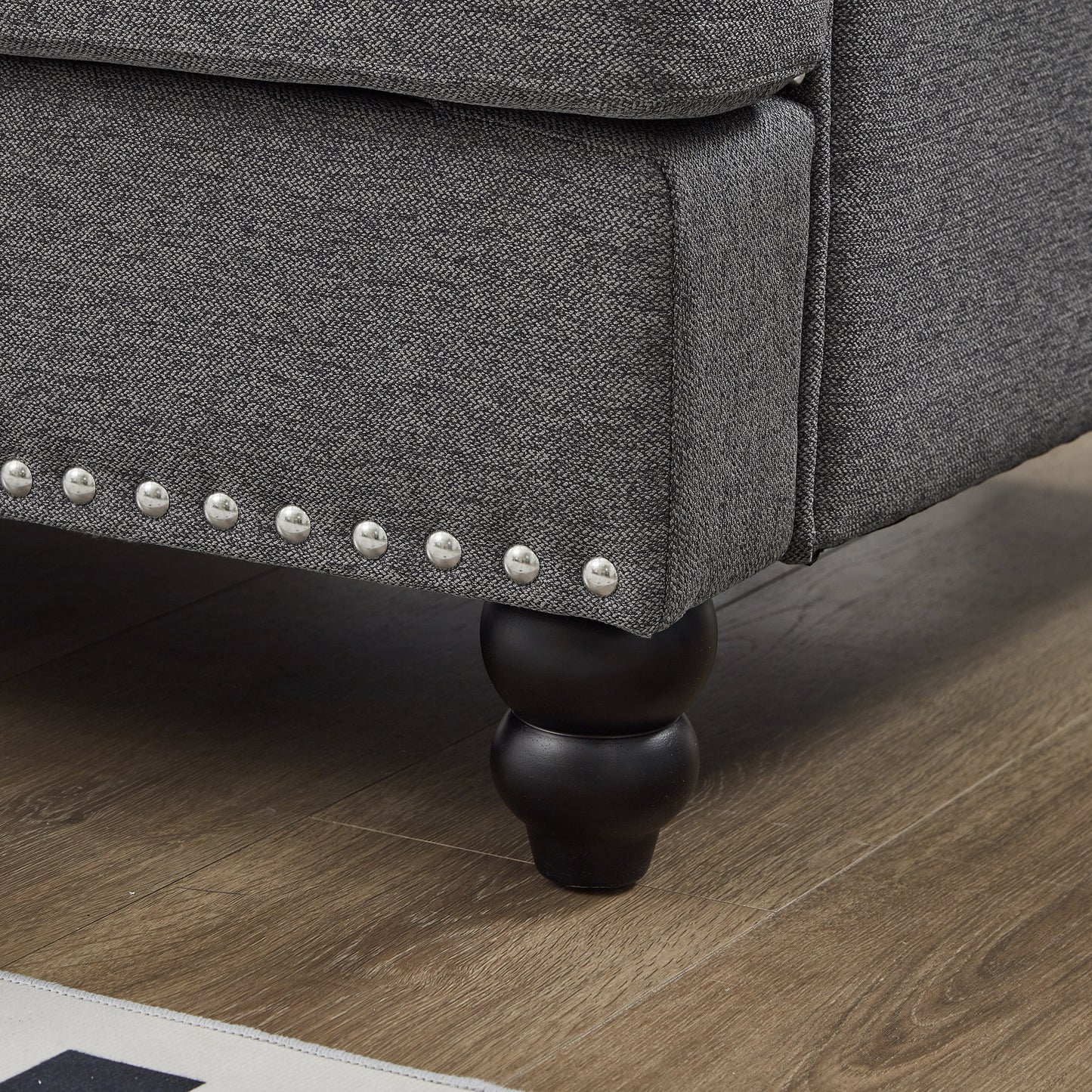 Modern Classic Design With Nails Living Room 2+3 Seater Sofa Fabric Couch,Upholstered Polyester Grey.