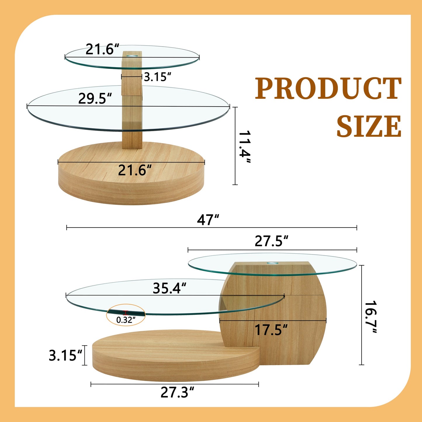 Modern Light Wood Grain Double Layer Coffee Table - Versatile Design, Multiple Colors, MDF and Reinforced Glass, Oval Co