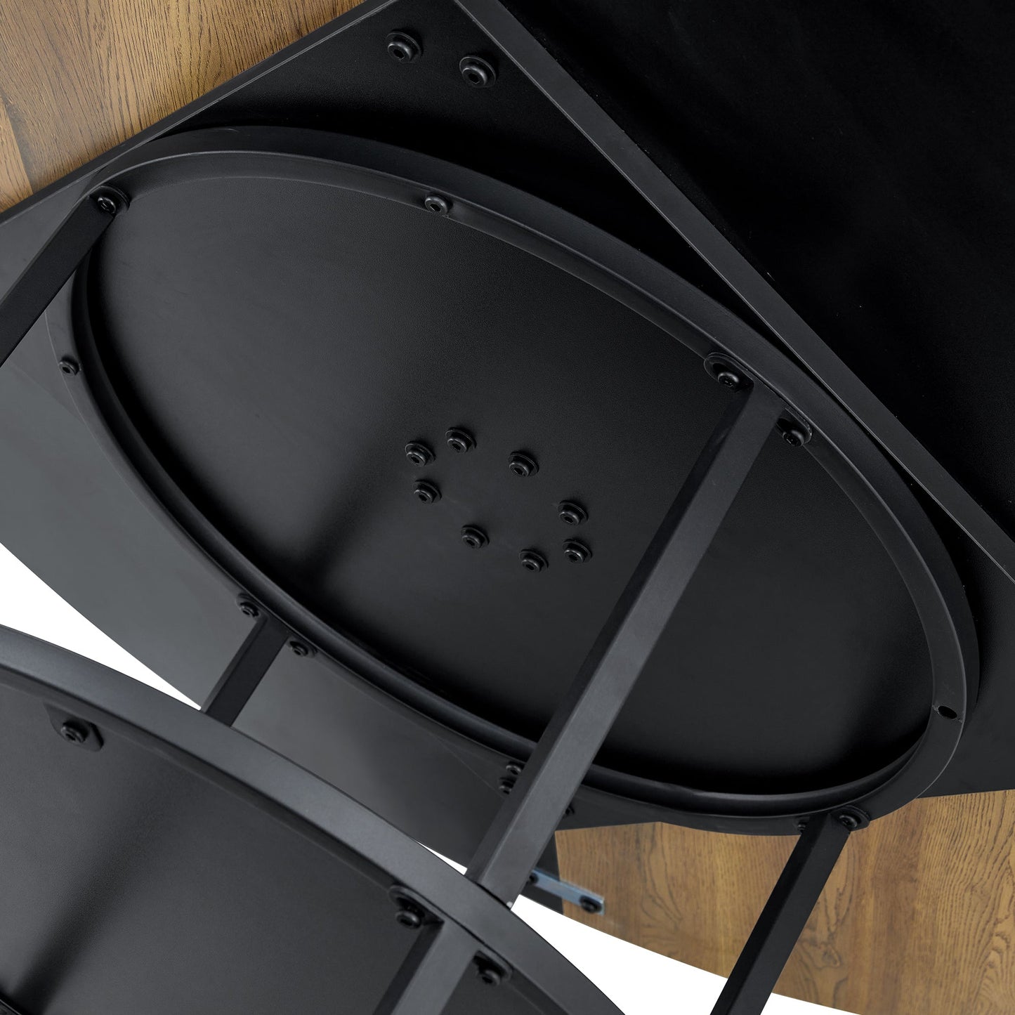 Table and Chair set.A 47.3-Inch Diameter Modern Splicing Circular Dining Table - Double-Layer storage.Paired With 4 Blac