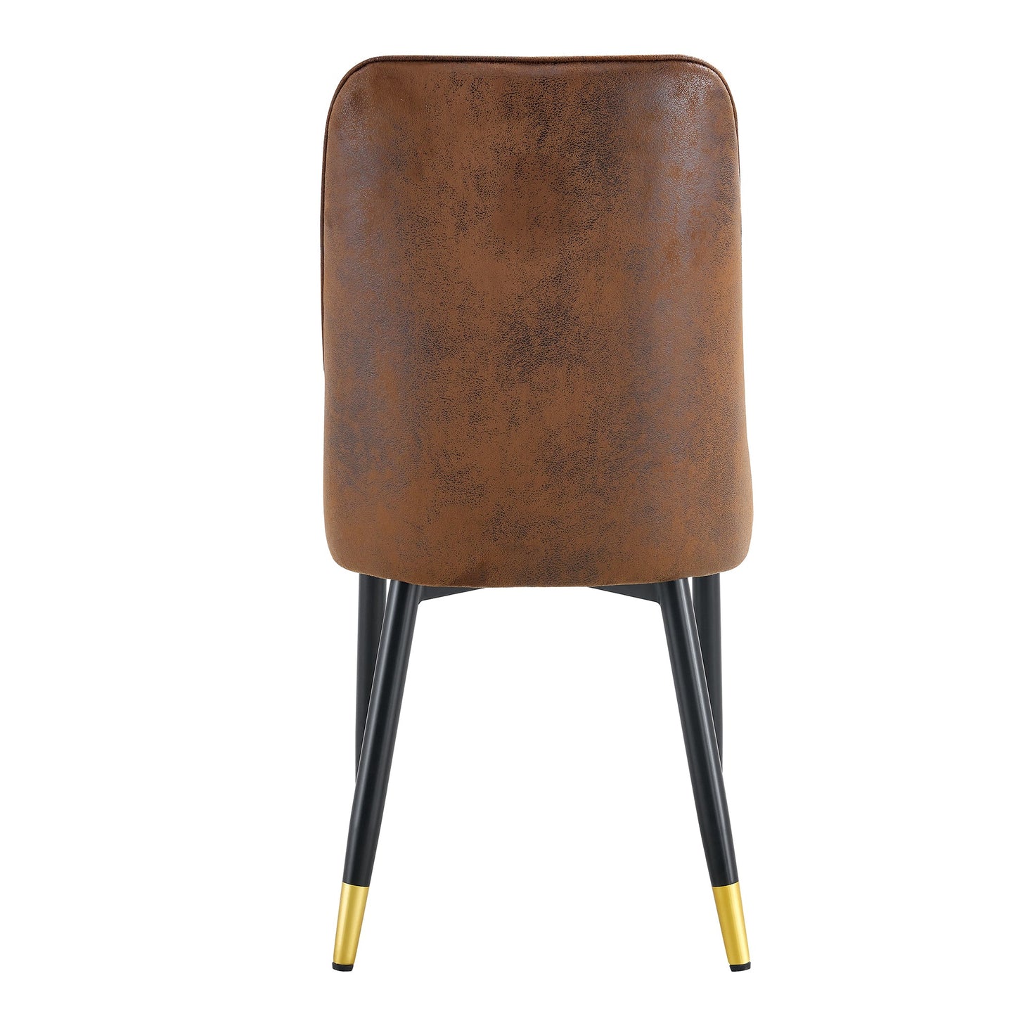 Modern Brown Suede-Like Velvet Dining Chair Set With Black Metal Legs and Gold Accents