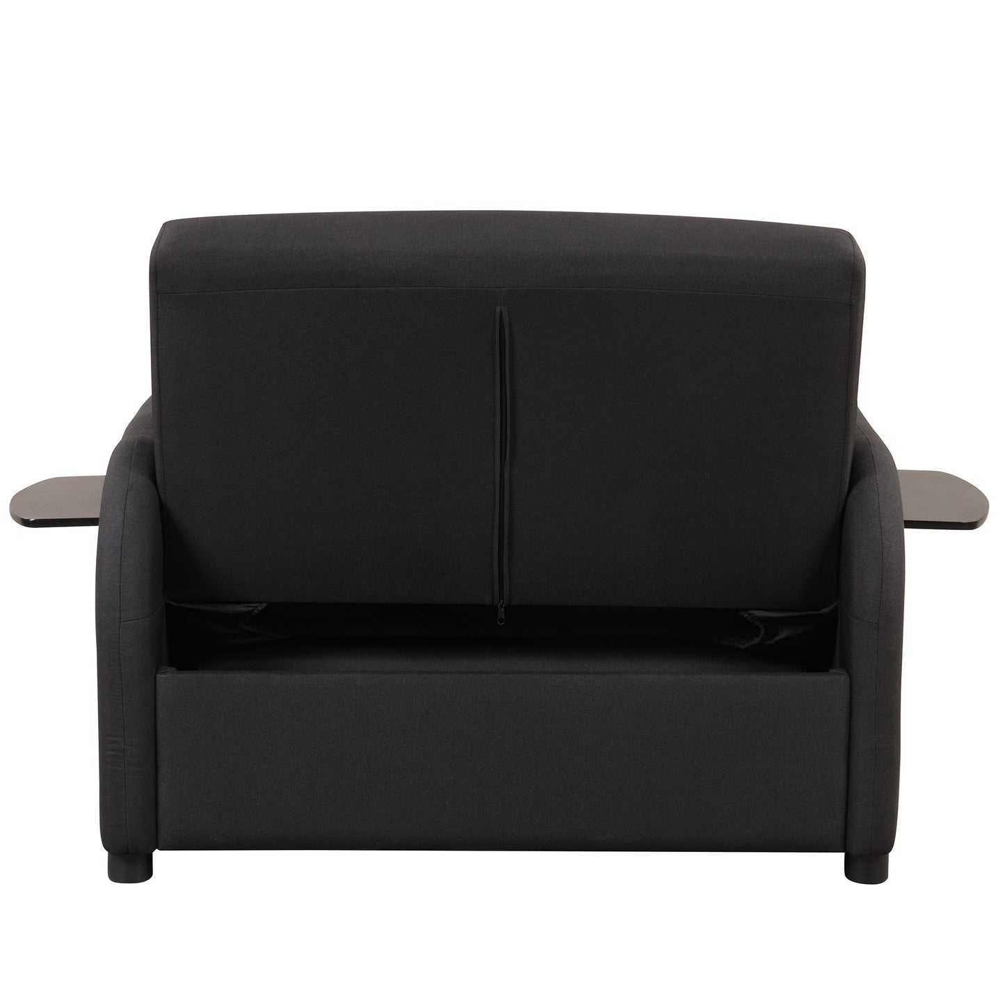 3-In-1 Pull Out Sofa Sleeper With Wing Table and USB Charge, Black Linen Upholstery, Iron Frame