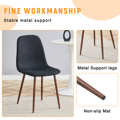 Luxury Simple Chair Set of 4 Black Linen-Cotton High Resilience Dining Chair With Metal Walnut Color Leg