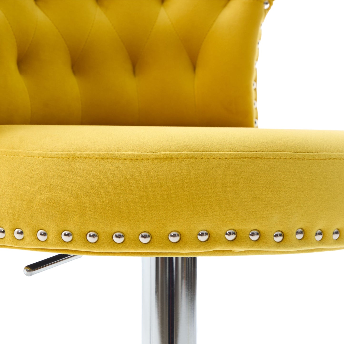 Velvet Bar Stool Set of 2, Adjustable Swivel Bar Stools With Silver Plated Metal Leg, Chrome Nailhead, Counter Height Ch