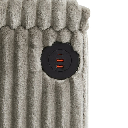 Modern 4-Seater Corduroy Sofa Couch With USB Ports, Hidden Storage Arms, and Flip-Top Cup Holders, Brown, 133 Inches