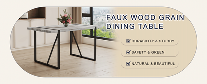 Table and Chair set.A Minimalist Retro Rectangular Dining Table With a Specially Textured Top and Black Metal legs.Paire