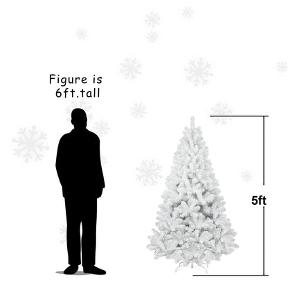 7ft White Christmas Tree With Memory Wire, 1064 Tips Hinged Artificial PVC Tree, Easy Assembly Holiday Xmas Tree for Ind