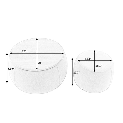 Round Storage Ottoman, Woven Rattan Fabric Ottoman, 2 in 1 Function, Work as End Table and Ottoman,with Small Seat-Natur