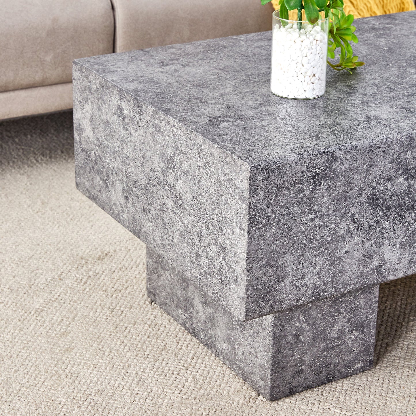 Modern Simple Gray Texture MDF Coffee Table With Spacious Top and Sturdy Legs, 43.3'x21.6'x17.2'