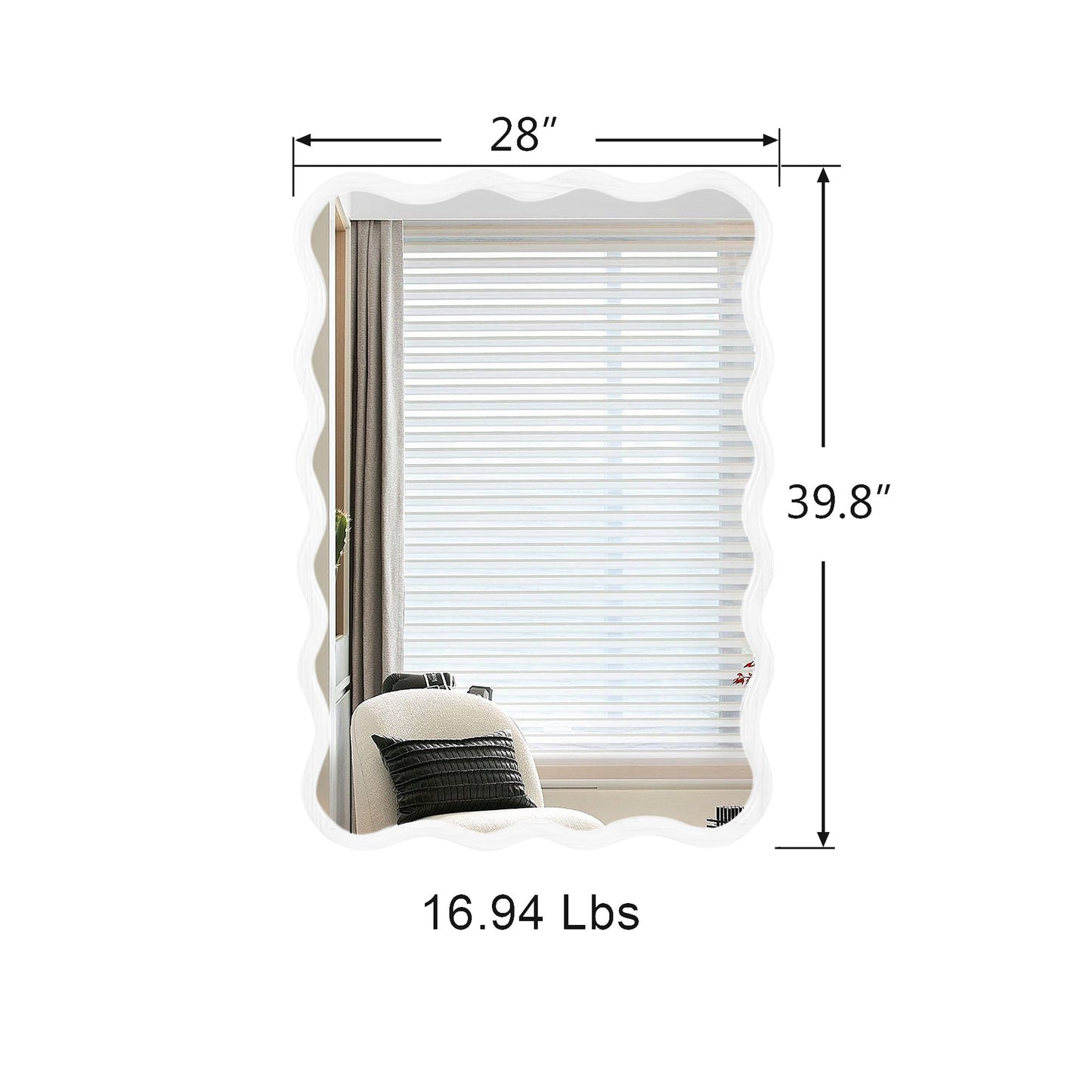 Solid Wood Wavy Rectangle  Mirror-Natural-Wood   40' X 28' Modern Mirror Wall Decor for Bathroom, Bedroom, Living Room,