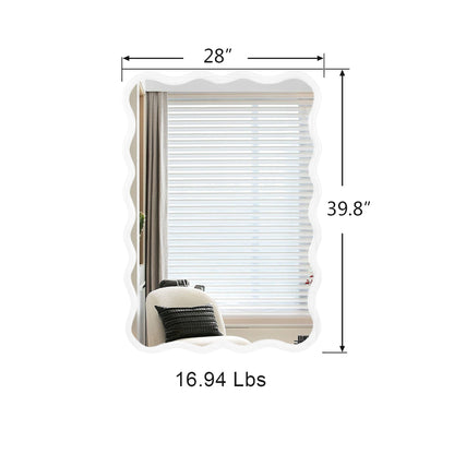 Solid Wood Wavy Rectangle  Mirror-Natural-Wood   40' X 28' Modern Mirror Wall Decor for Bathroom, Bedroom, Living Room,