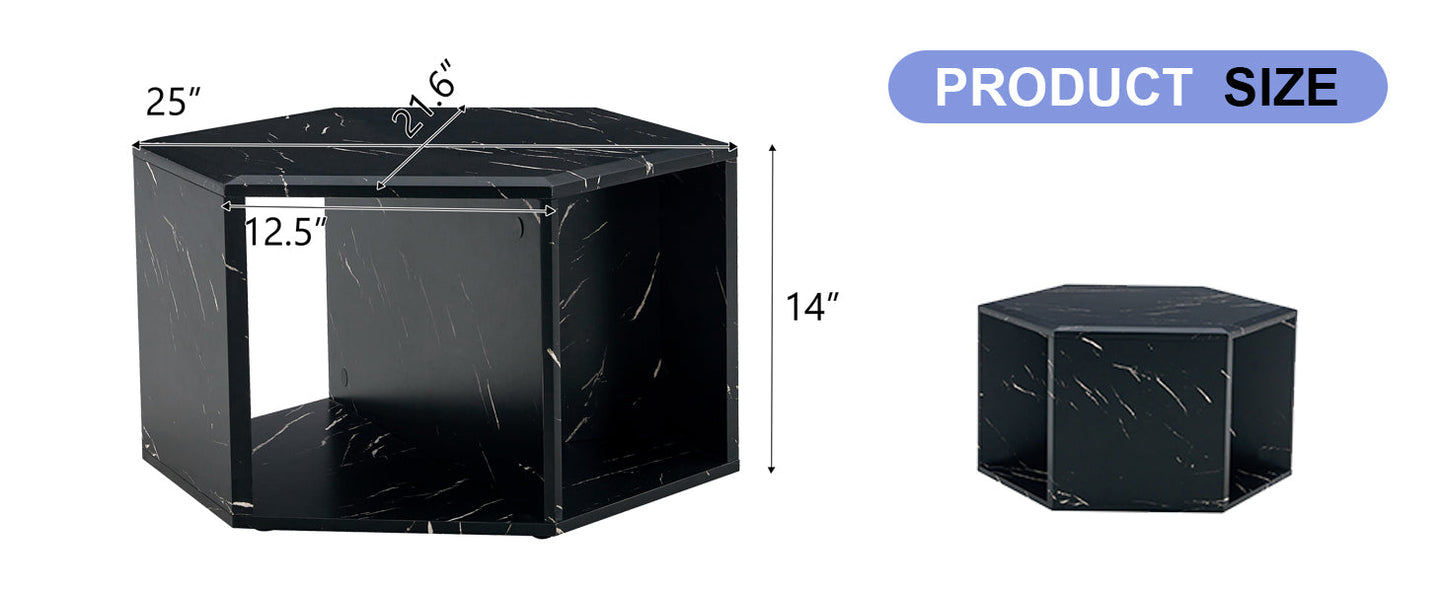 Hexagonal MDF Coffee Table, Characteristic Pattern Stickers, Multi-Hole Design to Give More Storage Space, Simple and Co