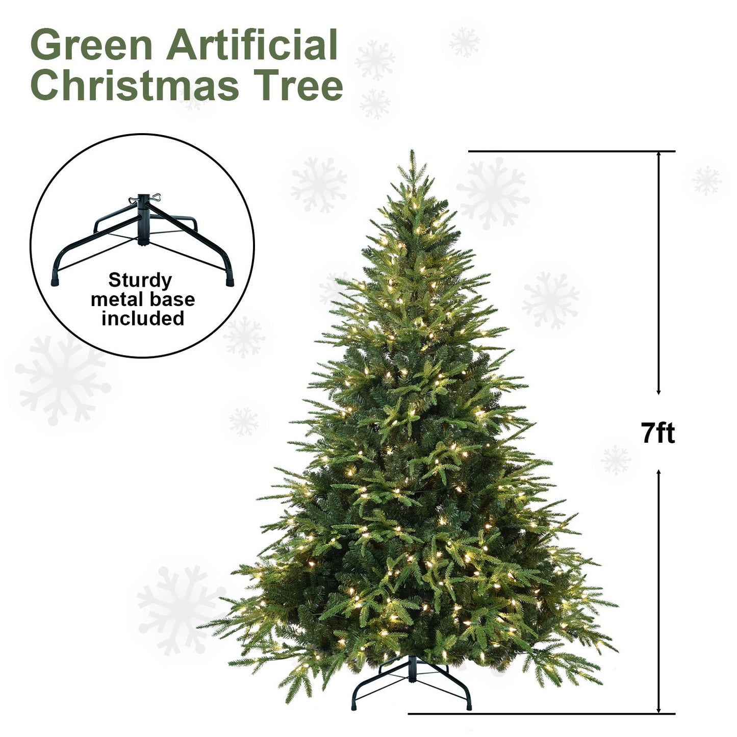 5ft Pre-Lit Artificial Christmas Tree With 300 Warm White Incandescent Lights, 1419 Tips, PE+PVC Hinged Pine With Partia
