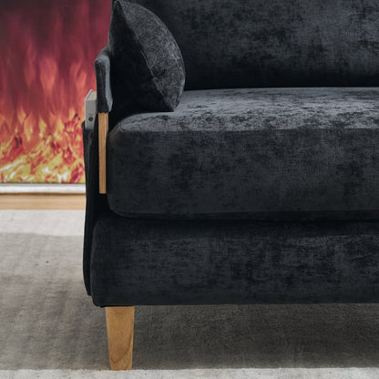 Mid-Century Modern Foldable Sofa Bed Recliner, 3-In-1 Convertible Sleeper With Three Pillows, Black Chenille for Small S