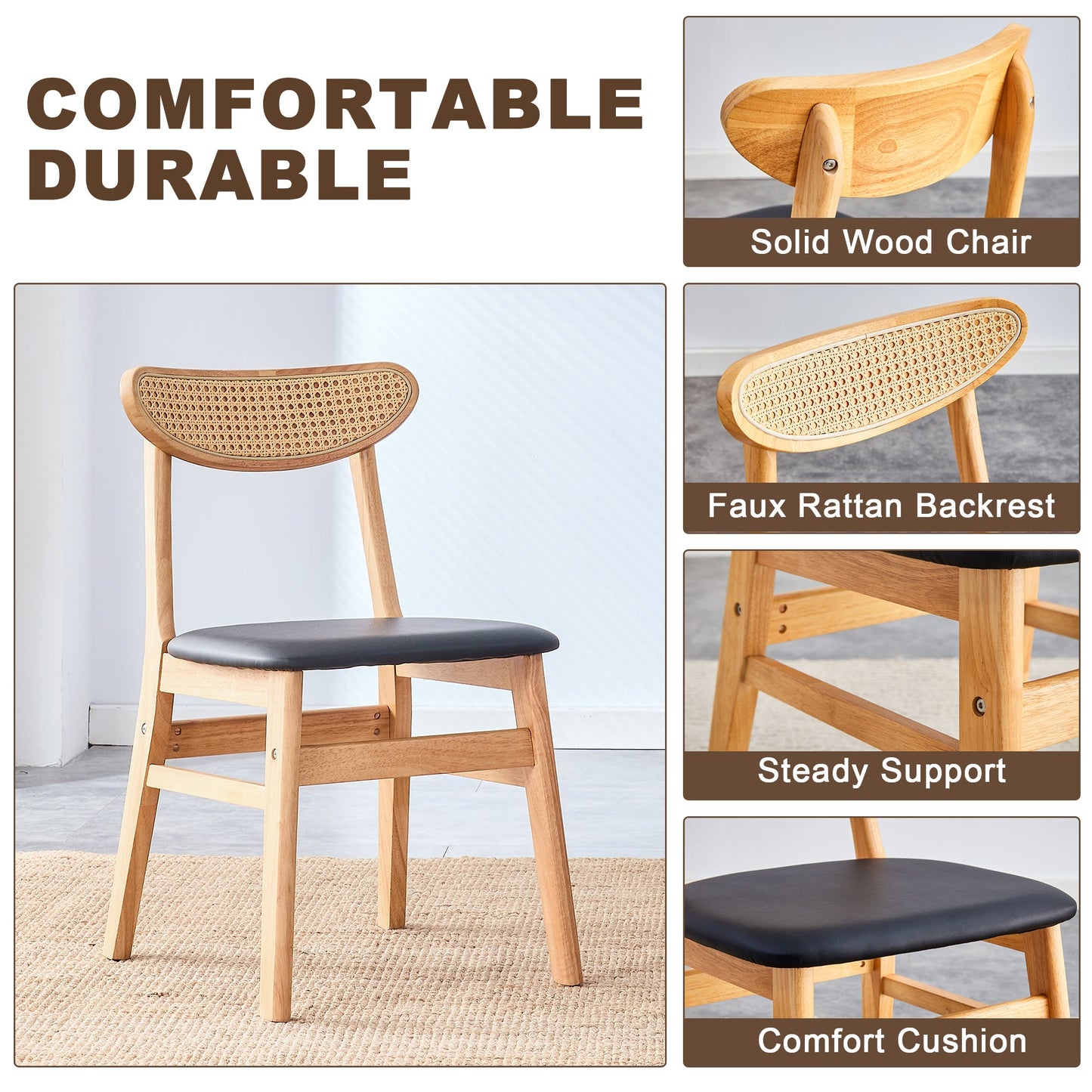 4 the Stylish and Durable Solid Wood Dining Chair, Small Curved Back, PU Cushion, and Beautiful Shape Match Perfectly Wi