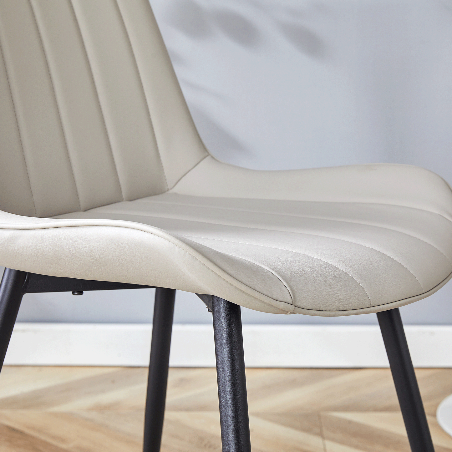 Ergonomic PU Leather Dining Chair Set With Extended Seat Cushion, Metal Legs, Black/Gray