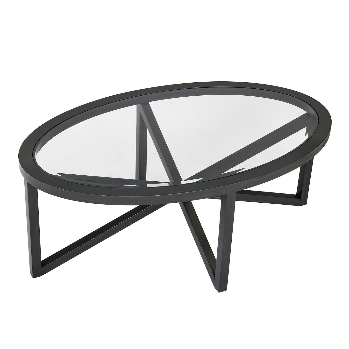 Modern Simple Glass Coffee Table, Tempered Glass Coffee Table Solid Wood Base Round Transparent Glass Top Modern Living