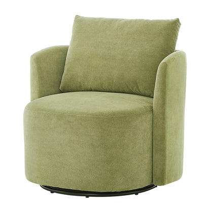 360° Swivel Chair, 29.9' Accent Barrel Armchair, Upholstered With Curved Design, Green Chenille, for Living Room and Off
