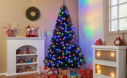 6FT Pre-Lit Black Artificial Hinged Christmas Tree, Holiday Spruce Xmas Tree With 920 Branch Tips and 280 Color LED Chan