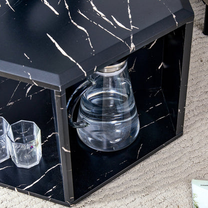 Hexagonal MDF Coffee Table, Characteristic Pattern Stickers, Multi-Hole Design to Give More Storage Space, Simple and Co