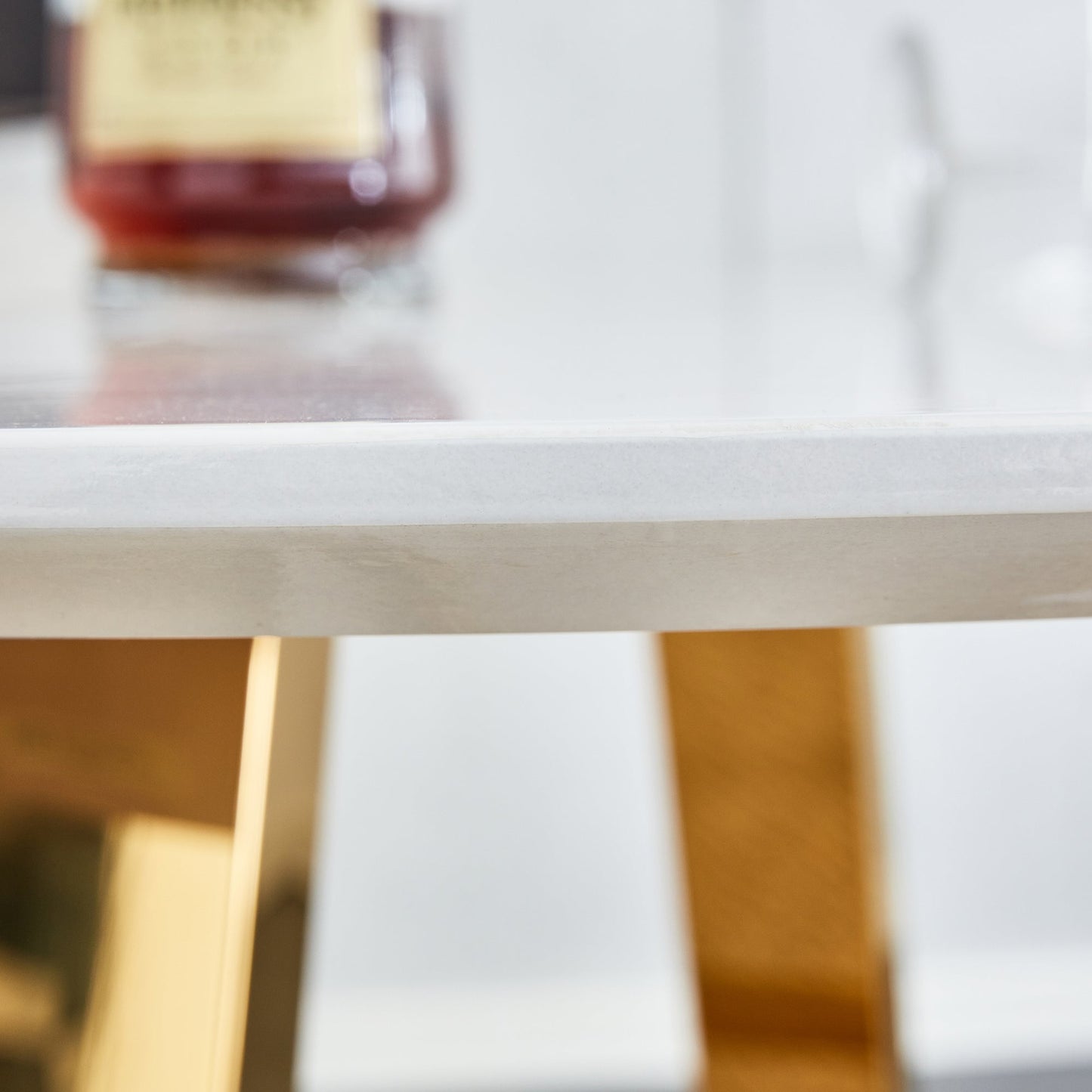 Modern Minimalist White Patterned Circular Dining Table and Coffee Table. MDF Desktop, Diameter 42 Inches, Stainless Ste