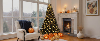 6FT Pre-Lit Black Artificial Hinged Christmas Tree, Holiday Spruce Xmas Tree With 920 Branch Tips and 280 Color LED Chan