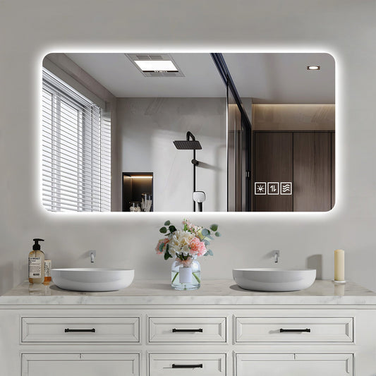 Wall Mounted LED Lighting Mirror/Bathroom Mirror/Full-Length Mirror/Makeup Mirror, Three Color Lighting+dimming+IP44 Wat