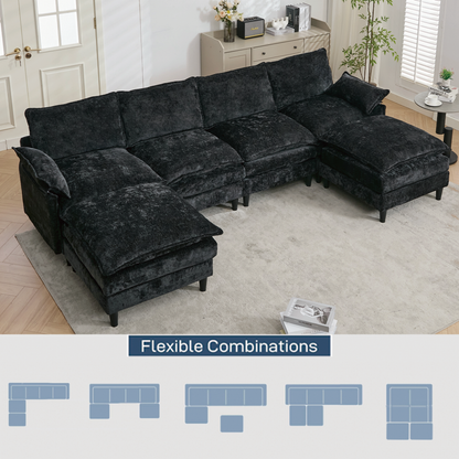 Modular Sofa,U Shaped Cloud Couch Comfy Set ,6-Seater, 2 Armrest Pillows,Convertible Sectional  Couch, Living Room,Apart