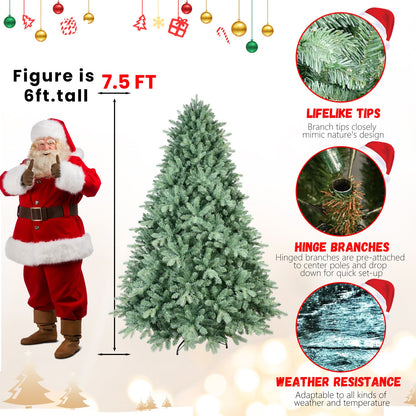 7.5FT Blue-Green Tint Christmas Tree With 2908 PE+PVC Tips – Unique Full-Bodied Tree With Hinged Branches, Easy Assembly
