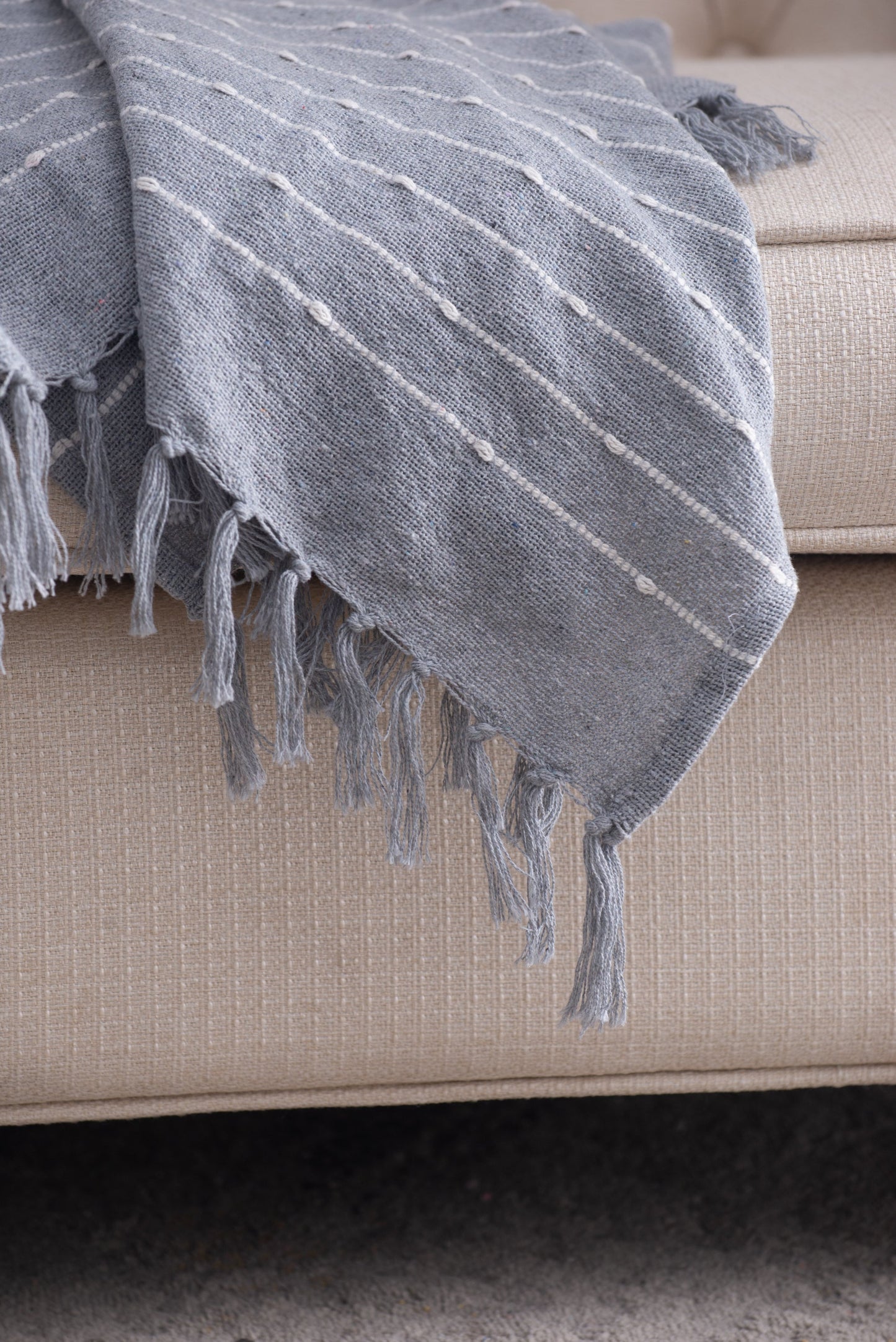 50x60' Gray Striped Decorative Throw Blanket With Tassels and Horizontal Stripes, 2 Pack