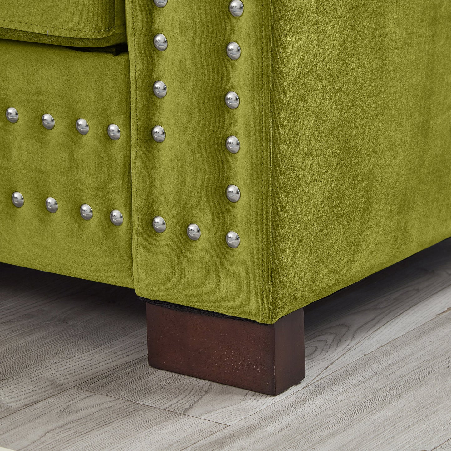 Modern Design Living Room Sofa 2+3 Seater Square Armrest With Silver Nails Decoration Upholstered Velvet Couch Green