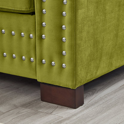 Modern Design Living Room Sofa 2+3 Seater Square Armrest With Silver Nails Decoration Upholstered Velvet Couch Green