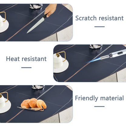 Table and Chair Set.63'x31.5x30' Black Marble-Patterned Slabs Tabletop With Stainless Steel Butterfly Legs.Paried With 6