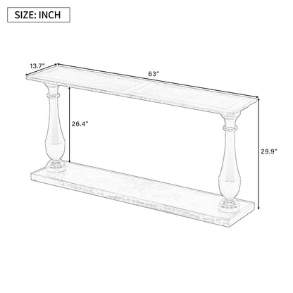 Vintage Sofa Table Console Table With Luxurious Pine Veneer and Elegance Vase-Leg Design,for Living Room Study Room Entr