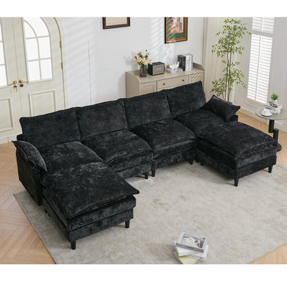 Modular Sofa,U Shaped Cloud Couch Comfy Set ,6-Seater, 2 Armrest Pillows,Convertible Sectional  Couch, Living Room,Apart