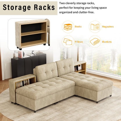 121.2' Versatile Sofa Bed Modular Sofa  Free-Combined Sofa With Two Storage Racks,  Brown