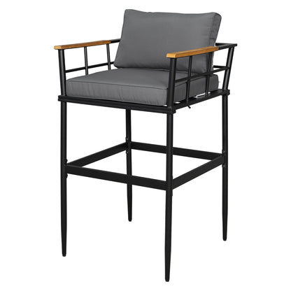 Iron Outdoor Dining Set With Acacia Wood Armrest Suitable for Patio, Balcony or Backyard