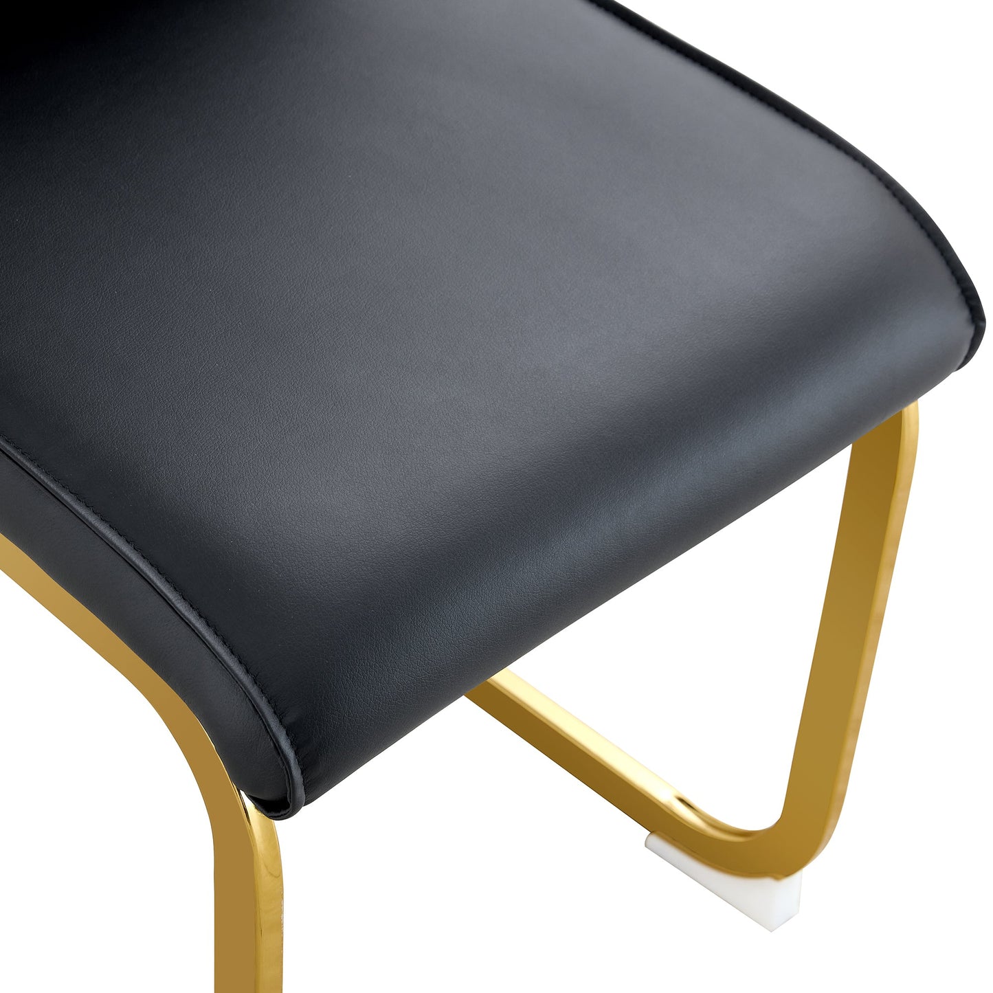 Luxurious and Minimalist Chair Covers, 2 High Elasticity Dining Chairs, Black PU Material, Metal Gold Arched Legs.