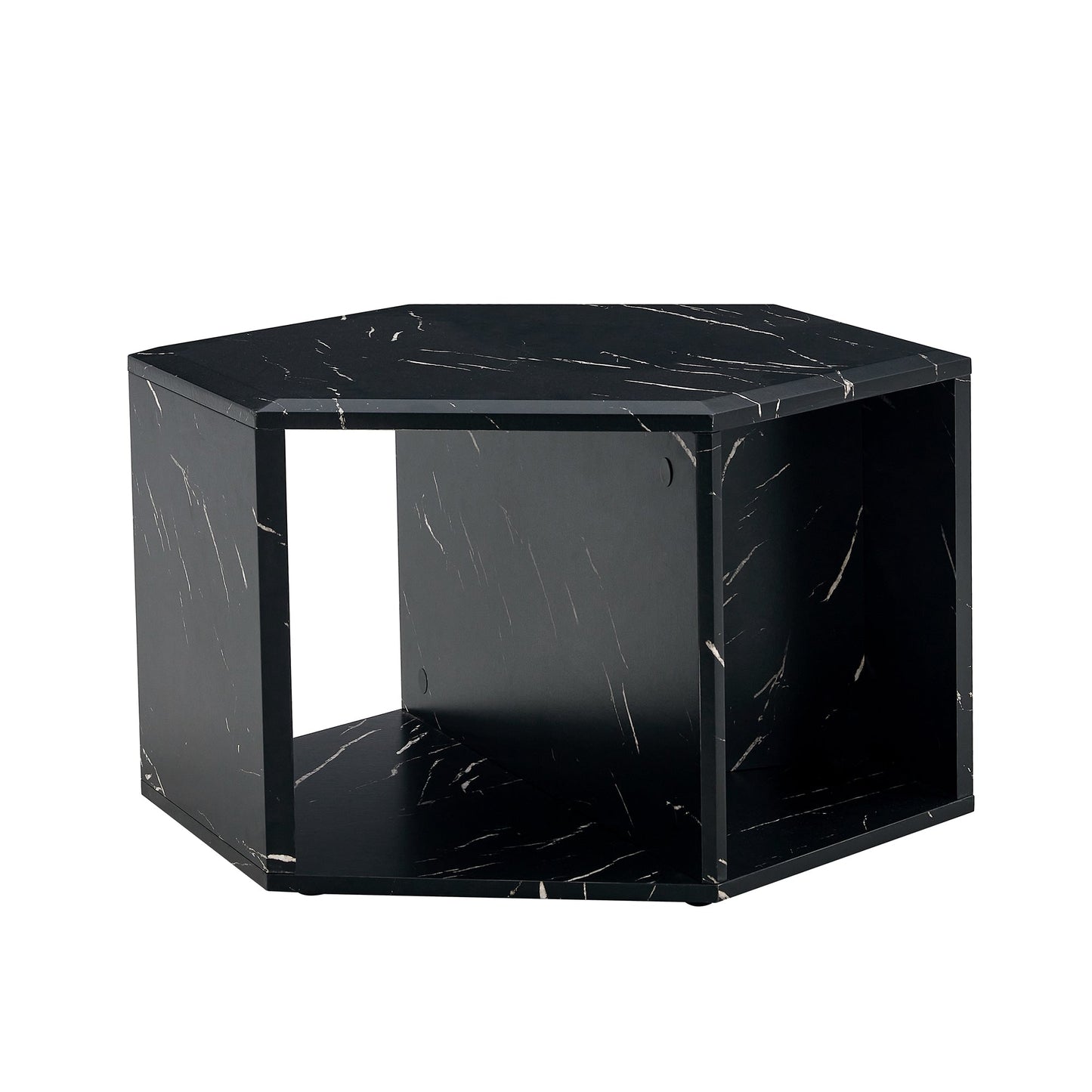 Hexagonal MDF Coffee Table, Characteristic Pattern Stickers, Multi-Hole Design to Give More Storage Space, Simple and Co