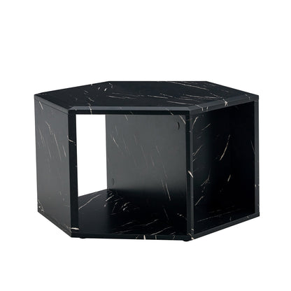 Hexagonal MDF Coffee Table, Characteristic Pattern Stickers, Multi-Hole Design to Give More Storage Space, Simple and Co