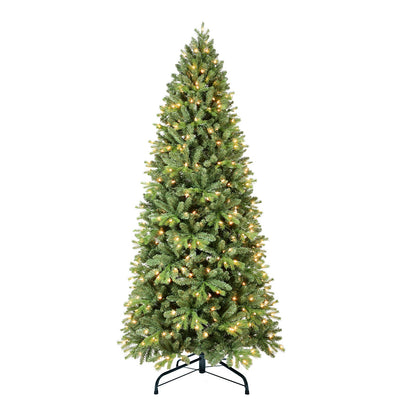 8FT Christmas Tree With 1847 Tips and 600 Warm White LED Lights – PVC+PE Mixed Branches, Hinged Structure for Easy Setup